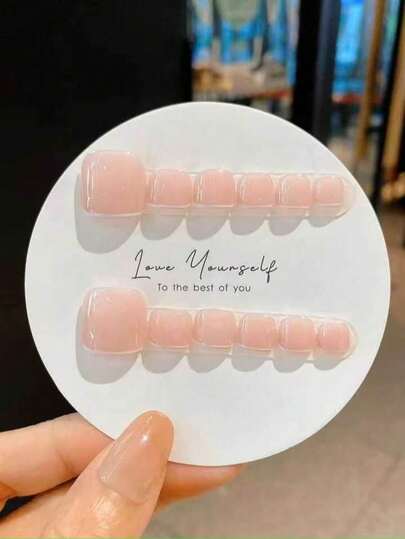 12pcs Handmade Fake Toenails, Summer Short Round Nail Stickers, Valentine's Day Gift, Spring/Summer Toenail Art, Wearable Artificial Toenails