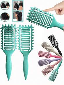 Curly Hair Styling Comb, Multi-Color Plastic Anti-Tangle Comb, Side Tooth Design, Open Back, Tail Handle, Suitable For Curly, Wavy, Thick Hair, Women's Travel Use - Multicolor - View 8