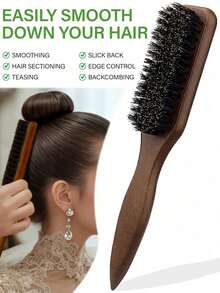 1pc Unisex Beard Comb/Brush, Fragrance-Free Professional Styling Comb, Medium Stiffness Smooth Comb, Hair Cleaning Brush, Tames Frizz And Flyaways, Edge Control Comb With Wide Tail For Backcombing And Detangling, Easy Parting, Styling, Polishing And Smoothing Hair, Creates Smooth Frizz-Free Hairstyle, Suitable For Men And Women, Recommended As Christmas Gift - Multicolor - View 2