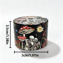 1PC Mysterious Jungle Skull Mushroom Print 4-Layer Grinder, 50MM Detachable Metal Herb Grinder, Personalized Portable Grinding Tool, Smoking Accessories - View 3