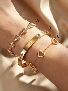 3pcs/1pc Fashionable Elegant Stainless Steel Bracelet, Clover Design, Suitable For Daily Wear, Birthday Gift, Party, Holiday Gathering, Also An Ideal Choice For Yourself Or Friends - Gold 4 - View 3