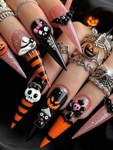 15-Grid Cute & Spooky Halloween Mixed Nail Art Charms, 3D Resin Pumpkin, Ghost, Black Cat, Bat, Bow, Skull & Silver Cross Alloy Nail Studs, Cute Gothic Style Mini Nail Decorations, Holiday DIY Nail Art Supplies - Multicolor - View 9