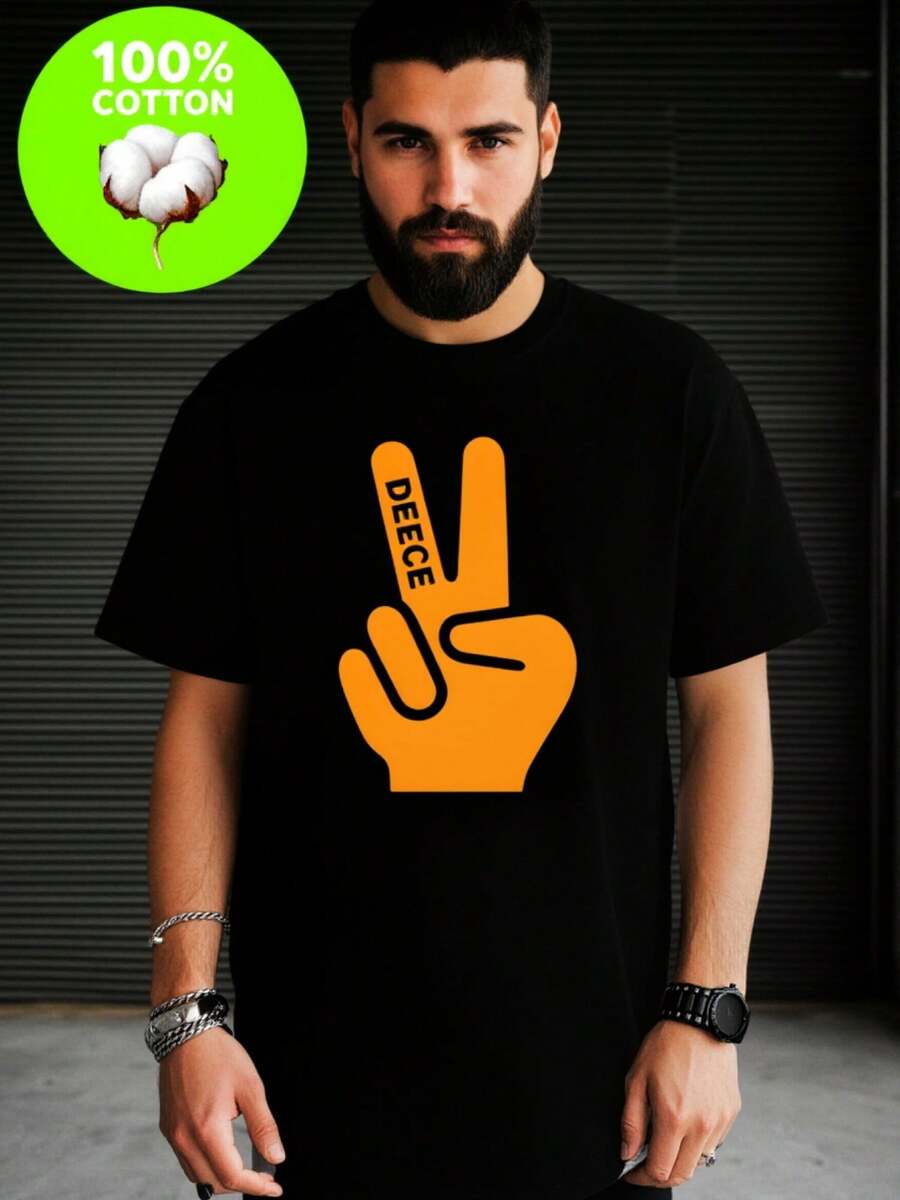 Men's Elastic And Breathable T-Shirt With Peace Symbol - Simple Round-Neck T-Shirt, Suitable For Casual, Outdoor And Daily Wear. - 黑色 - 查看 1