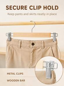 Natural Solid Wood Pants Rack With Adjustable Anti-Scratch Metal Clips, Non-Slip Space-Saving Closet Storage Organizer, Suitable For Long Pants, Jeans, Skirts, Dress Pants, Wardrobe Clothing Display Rack - A - View 7