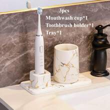1pc White Toothbrush Cup - Toothbrush Not Included, Nordic Style Marble Pattern Ceramic Mouthwash Cup. - A - View 9