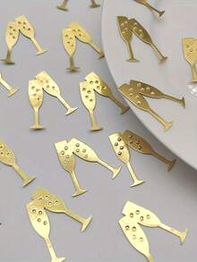 100/200 Pcs Gold Paper Champagne Glass Shaped Confetti, Luxury Birthday Wedding Festival Decoration Confetti, Table Sprinkle Decoration Material, Suitable For Birthday Party Decorations And Celebrations, Wedding Scene Confetti Toss - Champagne - View 5