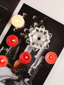 1pc Crystal Lotus Tea Light Candle Holder/Glass Tea Light Candle Holder Decor, Suitable For Christmas, Home, Wedding Party - Multicolor - View 8