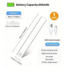 1pc Motion Sensor Wireless LED Light, 3 Color Modes, USB Rechargeable Lamp, Ultra-Thin Smart LED Cabinet Closet Light, Comes With Charging Cable, Suitable For Cabinet, Kitchen, Bedroom, Staircase Lighting - Side-lit 3-color - View 12