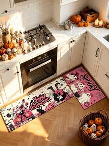 1/2pcs Halloween Pink Ghost Pattern, Vintage Diatomaceous Earth Bath Mat, Super Absorbent, Non-Slip, Perfect For Bathroom, Kitchen And Dining Room, Quick Drying, Machine Washable, Ideal Home Decor And Bathroom Mat Gift - Multicolor - View 4
