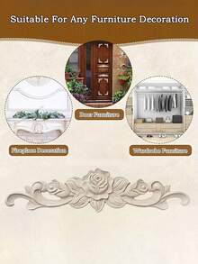 6pcs/Set Rose Flower Solid Wood Carved Wooden Decor, European Style Solid Wood Carved Wooden Decor, Unpainted Vintage Corner Flower Rose Flower Solid Wood Applique, Can Be DIY Painted For Decoration, Small Wooden Carved Applique, Triangular Wooden Corner Decor For Drawer, 3D Carved Exquisite Rose Flower Decorative Corner, Suitable For Furniture Cabinet Decoration, Decorating Drawer-Cabinet Door-Cornice-Cabinet-Photo Frame-Door Window-Furniture-Background Wall-Christmas-Halloween-Thanksgiving-Valentine's Day And Other Applique Decoration - A - View 7