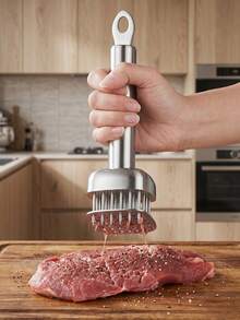 Thickened 304 Stainless Steel Automatic Spring-Back Meat Tenderizer. Meat Softener. Needle Matrix Cuts Meat Fibers Without Flattening Meat, Locks In Juices; Marinating Efficiency Increased 5 Times, Shortens Cooking Time And Prevents Meat Shrinkage Under Heat. Suitable For Tenderizing And Pre-Treating Beef Steak, Pork Chop, Chicken Breast And Other Meats - Multicolor - View 6