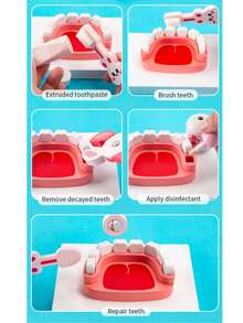 1 Set Wooden Children Doctor Toy Set, Realistic Stethoscope Dentist Tool Kit, Role Play Housekeeping Toy For Girls - Multicolor - View 6