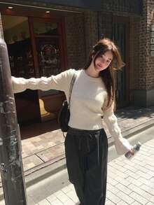 YCYC Spring New Women's Fitted Sweater Base Layer, Elegant Long Sleeve Knit Top - Apricot - View 3
