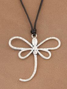 SUPBORA 1pc Fashion Matte Gold/Silver Large Dragonfly Pendant Black Wax Rope Necklace, Suitable For Women's Daily Wear - Gold and Silver - View 8