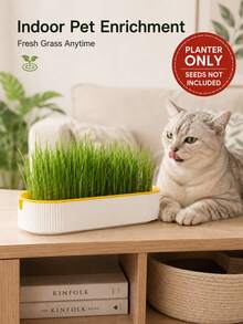 1 Peça Vaso Hidropônico para Grama de Gato 21*9,2*4,5cm, Kit de Cultivo de Grama de Gato Reutilizável e Destacável em PP com Bandeja de Drenagem, Caixa de Cultivo de Trigo Sem Solo para Gatos, Apenas o Vaso, Sementes Não Incluídas - Vaso de grama para gatos - Visão 5