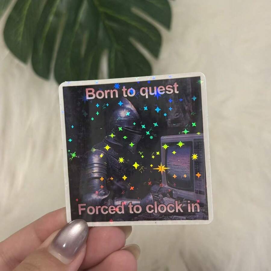 Stiker "Born Explorer Forced Check-In" | Stiker Meme Ksatria Abad Pertengahan, Stiker Vintage Fantasi, Stiker Mug & Buku Catatan Estetik, Lucu & Unik, Vinyl, Ujung Mengkilap - Film Bintang - View 1