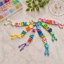 [Customized] 1pc Acrylic Large Letter Keychain, Handmade Woven Keychain, Customizable English Letter, Birthday Gift - Multicolor - View 3