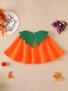 Boys & Girls Halloween Pumpkin Shaped Cape, Cute Smiling Face Print Cloak - Burnt Orange - View 3