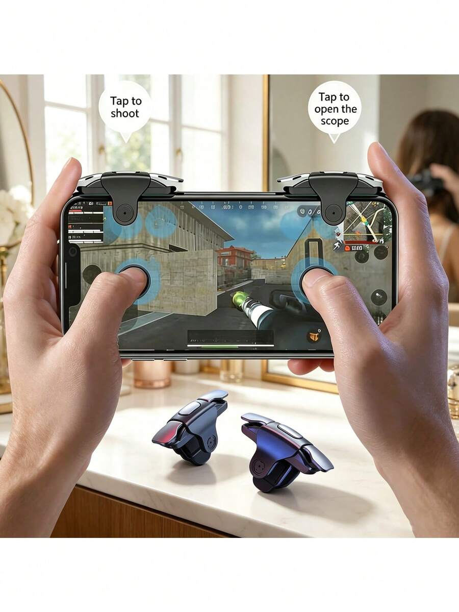 2 Metal Mechanical Triggers | Universal For All Smartphones | One-Button Burst Fire For Mobile/COD | Ergonomic Non-Slip Grip Comfortable Play | Fast Response High Accuracy Gaming Buttons | Pocket-Sized Foldable Durable Gaming Accessory