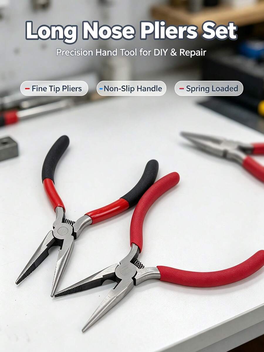 Heavy Duty Precision Needle Nose Pliers Kit Non Slip Comfort Grip Spring Return Design Multi Purpose Hand Tool For Craft Jewelry Electronic Wire Repair Household Work - A - View 1