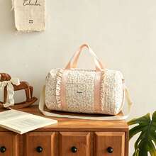 1pc Pink Floral Ruffle Children's Travel Bag Set, Mix & Match Handbag, Crossbody Bag, Cylinder Luggage Bag, Tassel Makeup Storage Bag, Simple Handbag Combination, Suitable For Girls' Short Trips, Outdoor Camping, Study Tours - Multicolor - View 4