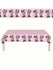 Pink Cartoon MN Birthday Party Disposable Tablecloth, Rectangular Waterproof Mini Tablecloth Cover For Indoor Outdoor Party Supplies Birthday Party Decorations - As Shown In the Figure - View 3