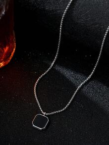 1pc Personalized Stainless Steel Black Tag Pendant Necklace For Men, Suitable For Daily All-Match Versatile Wear And Gifting - Silver - View 3
