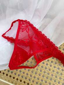 Custom Crystal Letter Name Text Special Date Lace G-String Thong Sexy Panties Personalized Gift For Wife Valentine's Day Anniversary Birthday - Red - View 8