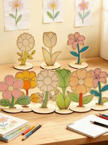 6 Types Of Floral Shaped Natural Wood Blank, Unpainted Natural Wood Floral Handmade Materials, DIY Free Painting, Suitable For Home Decor, Personalized Photo Display, Art Project Gifts, Birthday And Graduation Ceremonies And Other Occasions. - Multicolor - View 1