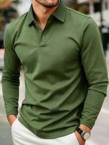 Men's Sports Long Sleeve Polo Shirt T-Shirt Suitable For Daily Wear, Commuting And Work - Army Green - View 4