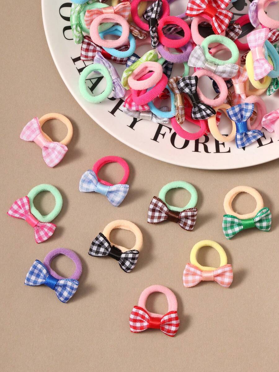10/20/30pcs Plaid Bow Hair Ties For Women, High Elasticity Hair Bands, Non-Damaging Rubber Bands, Cute Gentle Minimalist Hair Accessories (Random Color) - Multicolor - View 1