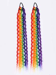 2Pcs 18Inch Long Curly Ponytail With Elastic Hair Rope Hair Extensions Suitable For Daily Wear And Various Holiday Occasions - Multicolor - View 15