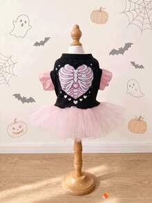 LUCKIE LABO 1pc Halloween Heart Skeleton Cap Sleeve Funny Pattern Pet Tutu, Physical Flea Prevention, Reduces Shedding, Heat Insulation & Breathable, Suitable For Small And Large Dogs And Cats, Indoor And Outdoor - Multicolor - View 14