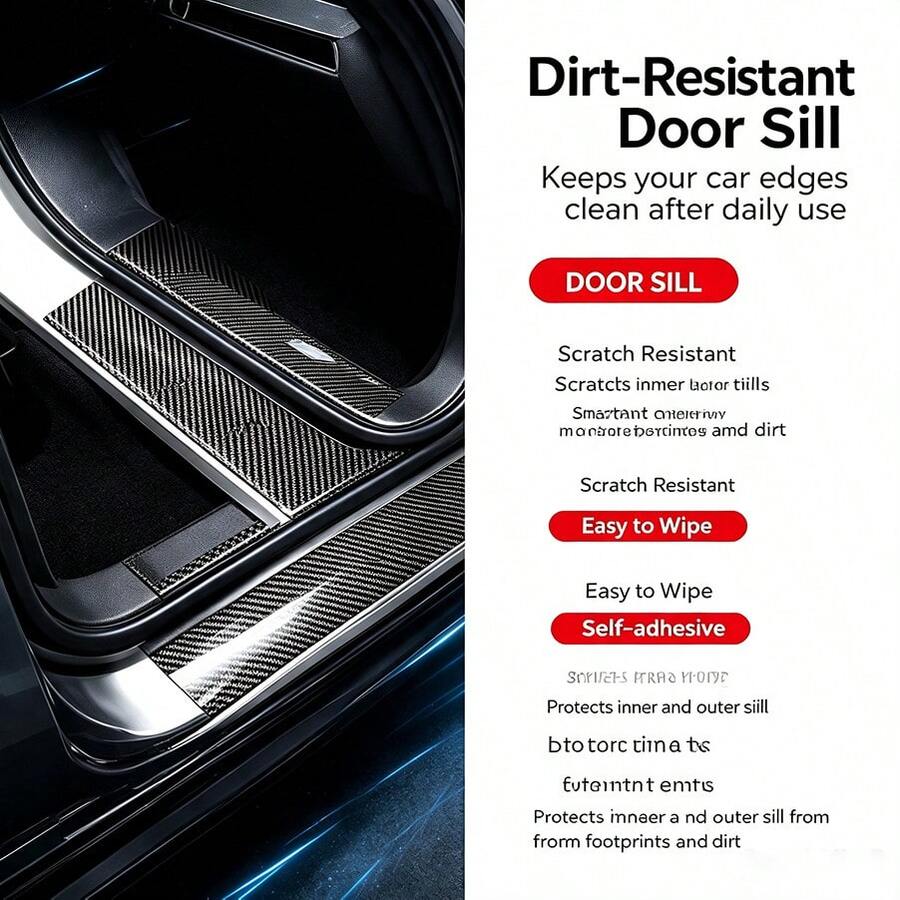 Universal Carbon Fiber Car Door Sill Protector, Anti-Scratch Anti-Collision Door Pedal Decorative Sticker, Rear Bumper Trunk Sill Protective Tape, For Car Modification - A - View 1
