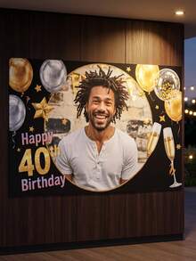 1pc - Customized Happy Birthday Backdrop, Customized Black & Gold Theme Printed Poster - Personalized Birthday Party Customized Photo And Name Poster - Suitable For Party Decorations, Birthday Gifts, Gallery Decor And Photo Props, Party Decorations, Unique Personalized Backdrop Photography And Display, Party Decorations, Multi-Functional, Durable, Highly Decorative, Summer Holiday - Multicolor - View 4