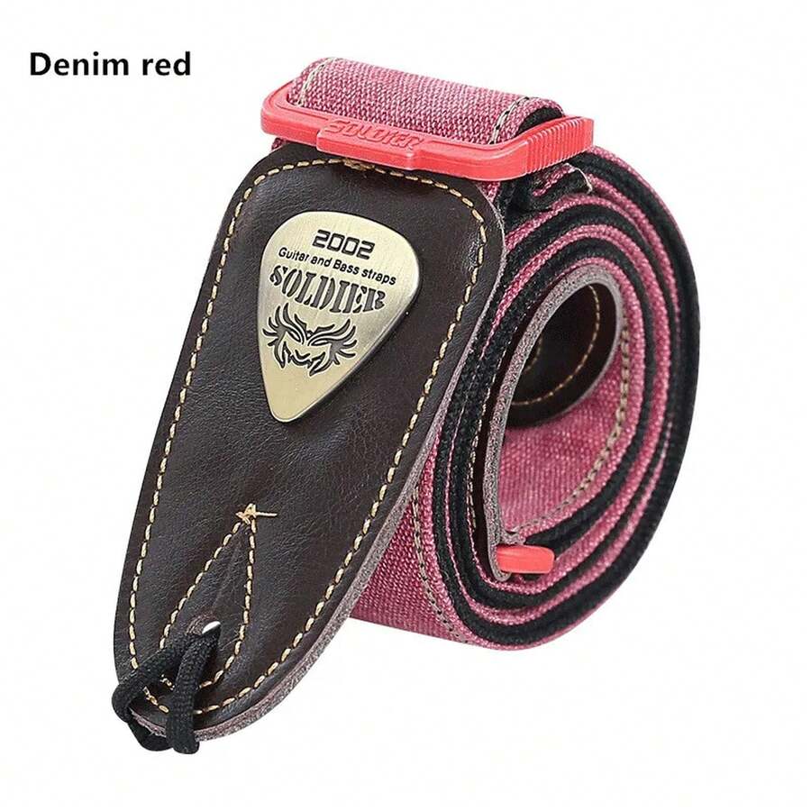 Correa de guitarra estilo militar, ajustable en varios colores, adecuada para guitarras acústicas, eléctricas y bajos, versión gruesa, disponible en blanco, azul y rojo. - rojo vaquero - Ver 1