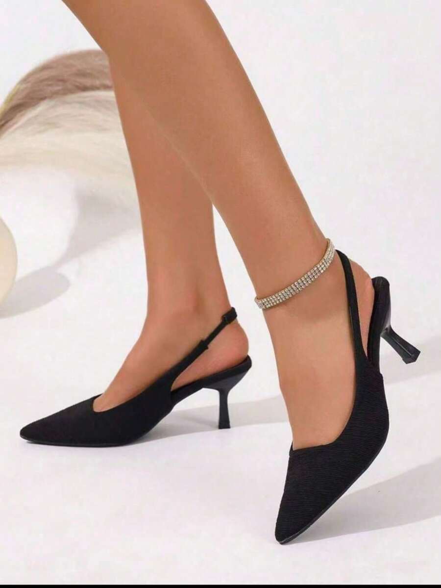 Women's Stylish Pointed Toe Sandals, New Design Mid Heel Dress Shoes - Black - View 1