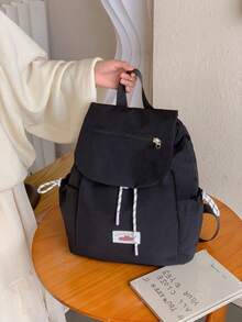 1 pieza Mochila de estudiante con colgante de peluche de unicolor y cordón, gran capacidad, mochila ligera para uso diario en el campus, accesorio de moda, adecuada para niñas/adolescentes/estudiantes, aplicable para escuela, trabajo, uso diario, viajes - Multicolor - Ver 16