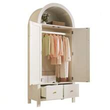 Wardrobe 181x78x45 Cm With Rattan Weave, Country Style In Oak Finish, Open Semi-Circular Shelf, 2 Doors With Magnetic Closure, 2 Drawers, Clothes Rail And Tip-Over Protection - 白色 - 查看 7