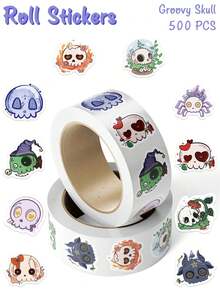 500pcs Vintage Skull Roll Stickers, Cute Japanese Style Creative Cool Stickers, Halloween Party Favors, Suitable For Sketchbook, Notebook, Backpack, Envelope DIY Graffiti Stickers - Multicolor - View 1
