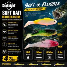 SeaKnight SL005 Realistic Swimming Soft Bait, 90mm 16g Scented Minnow Lure With 3D Realistic Eyes, Suitable For Jig Head, Wacky, Texas And Dropshot Rigs, Freshwater And Saltwater Universal, For Bass, Trout And Other Carnivorous Fish - Multicolor - View 1