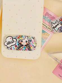 1pc Creative Mirror Phone Back Sticker Adhesive Folding Stand, Funny Cartoon Mirror Makeup Mirror For Girls, Sturdy Desktop Support For Watching Shows, Niche Design - Multicolor - View 2