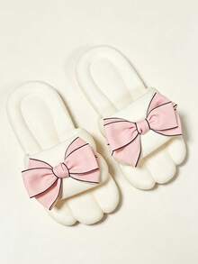 Women's New Soft Cushion Slippers Indoor Home Cute Cartoon Thick Sole Contrast Color Bowknot - White - View 4