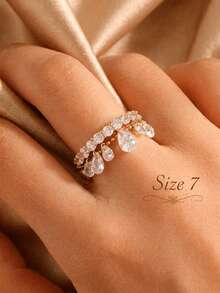 rakol 1 buah Cincin Tumpuk Rumbai Zirkonia Kubik Bentuk Tetesan Air Mata Galaksi Bergaya - set cincin - View 6