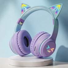 Cute Cat Wireless Headphones, Fashionable Gradient Color Wireless Gaming Headset With RGB Lighting, Retractable Foldable Design, Soft Comfortable Ear Pads - 查看 13