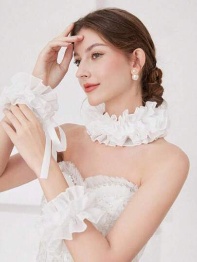 1 Set Fake Collar Neck Accessory, Vintage Court Style Ruffled Collar, Wood Ear Collar Set