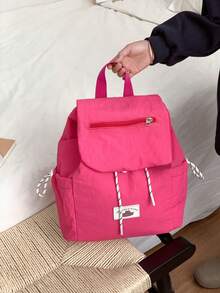 1 pieza Mochila de estudiante con colgante de peluche de unicolor y cordón, gran capacidad, mochila ligera para uso diario en el campus, accesorio de moda, adecuada para niñas/adolescentes/estudiantes, aplicable para escuela, trabajo, uso diario, viajes - Multicolor - Ver 15