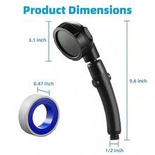 High Pressure, 3-Settings Handheld Showerhead With ON/Off Full Shutoff Push Button And Switch To Control Flow, Angle-Adjustable Water Saving Body Sprays - Matte Black - View 6
