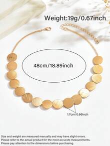 1pc Fashion Minimalist Metal Texture Geometric Disc Patchwork Necklace, Simple Versatile Design With Textured Disc Loop Patchwork Choker, Suitable For Women's Daily, Vacation, And Party Wear - Gold - View 4
