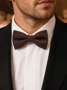 1pc Men's Business Classic Versatile Solid Color Diagonal Stripe Single Fold Bow Tie, Suitable For Wedding, Celebration, Party, New Year, Holiday, Suit Outfit - Brown - View 3